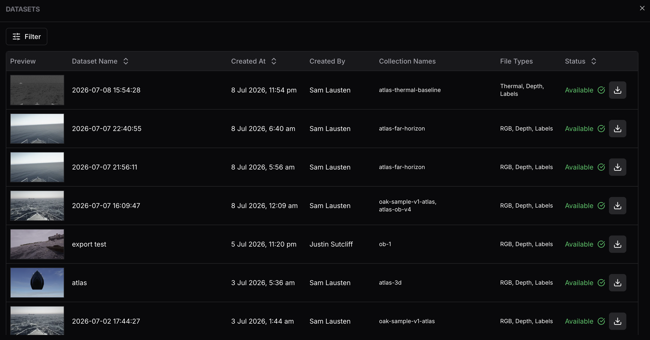 Organization-wide packaged dataset downloads with creator filters