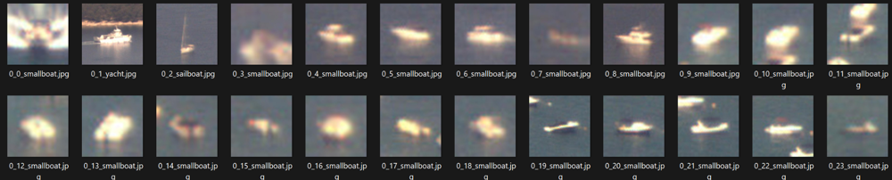 Grid of low-confidence vessel detections flagged from captured footage